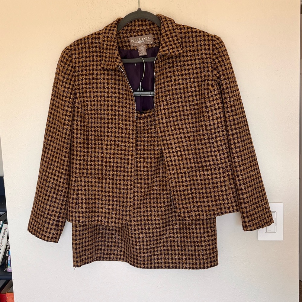 Brown Houndstooth Skirt Suit
